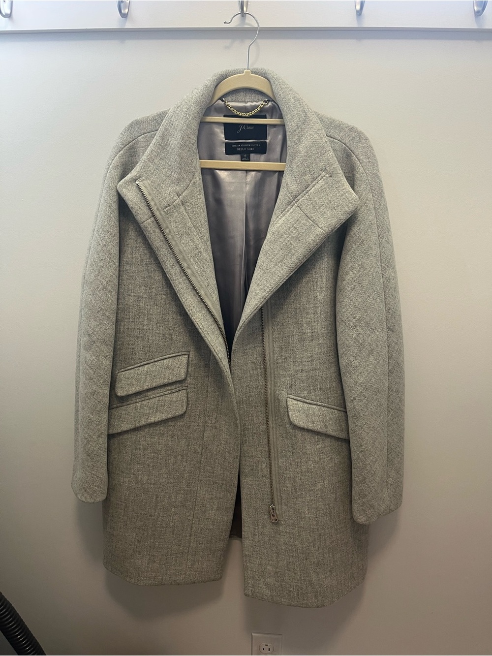 J. Crew Light Gray Wool-Blend Zip Pea Coat